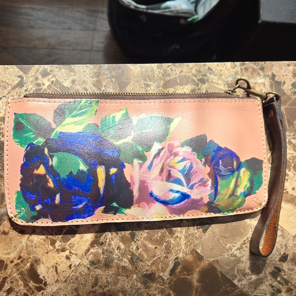 Patricia Nash Almeria Blue Sky Floral leather Women's Clutch Or Wristlet
